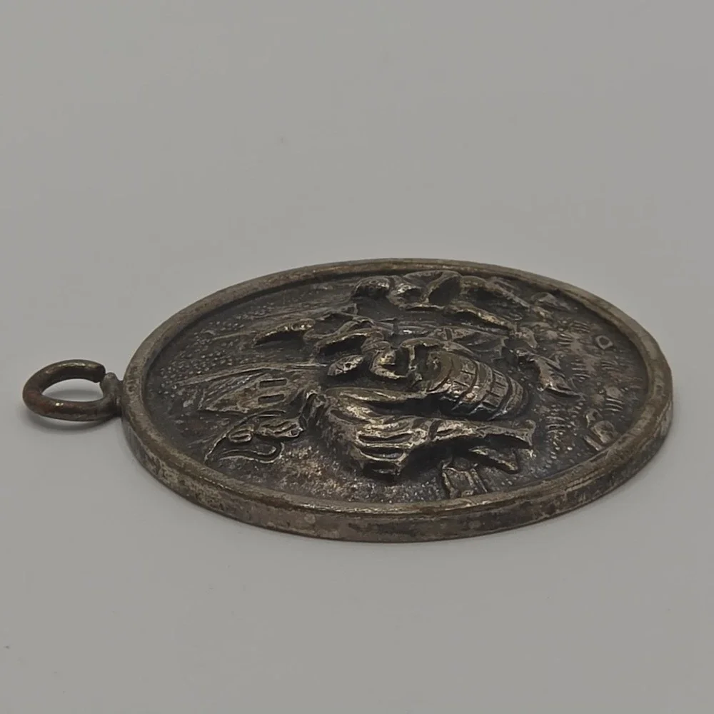 Hans Jensen HJ Denmark Bronz Tone Medallion Pendant Repoussé Dutch Rural Tavern